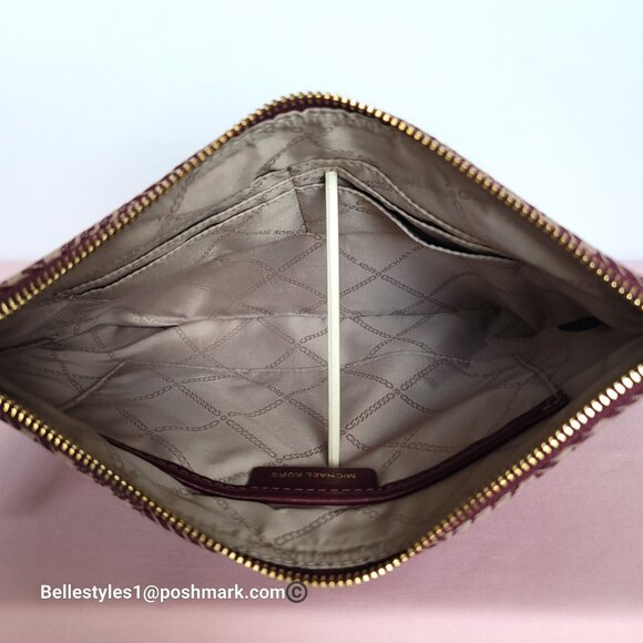 MICHAEL KORS Jet Set Signature Jacquard Large Zip Pouch Wristlet- Dark Berry ⭐ - Picture 13 of 16